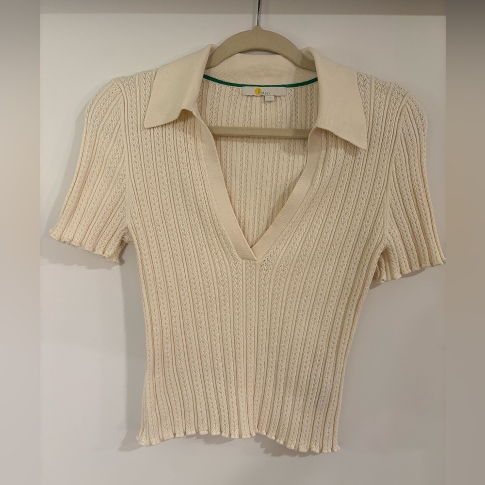 Boden Ribbed Pointelle Collared Tee